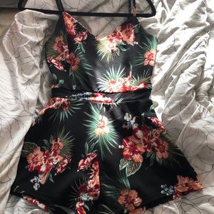 Floral black romper